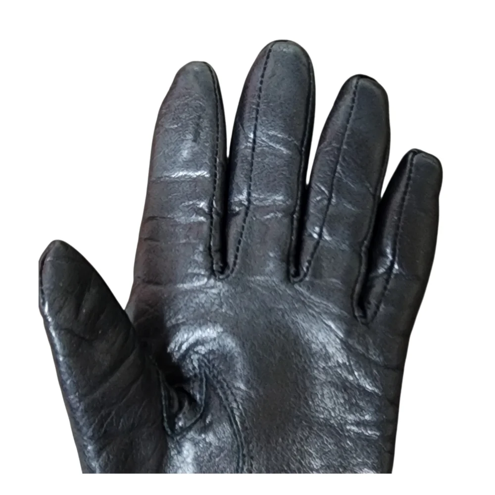 Gloves black leather with faux fur cuff trim soft elegant